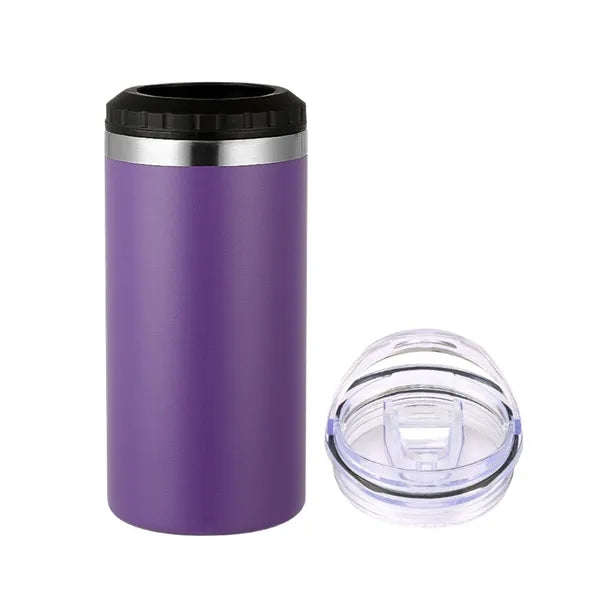 16oz 2 in 1 Double Wall Steel Can Cooler with 2 Lids