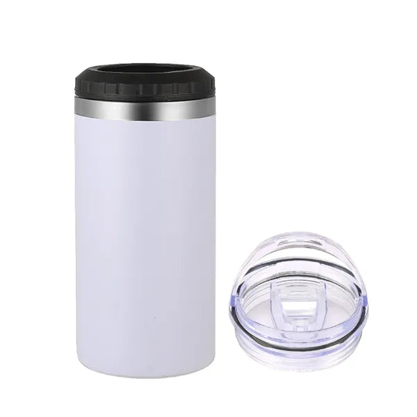 16oz 2 in 1 Double Wall Steel Can Cooler with 2 Lids