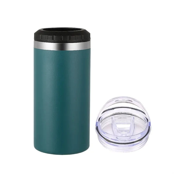 16oz 2 in 1 Double Wall Steel Can Cooler with 2 Lids