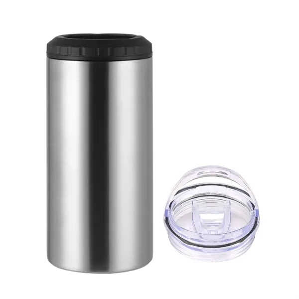 16oz 2 in 1 Double Wall Steel Can Cooler with 2 Lids