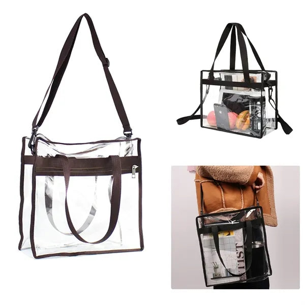 Clear Messenger Shoulder Tote Bag with Zipper Closure