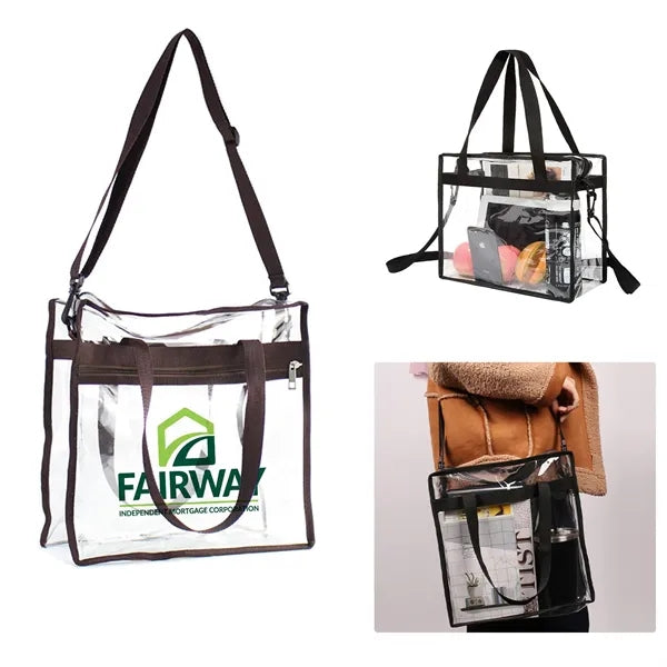 Clear Messenger Shoulder Tote Bag with Zipper Closure