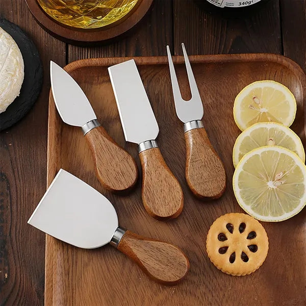 4 Piece Cheese Knives Set with Wooden Handle