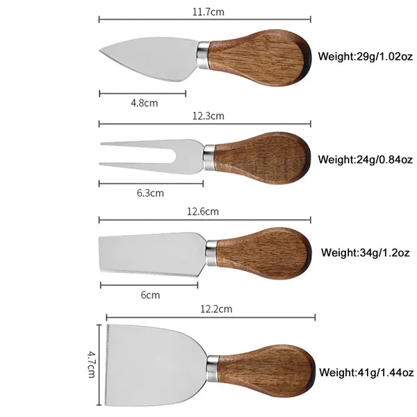4 Piece Cheese Knives Set with Wooden Handle