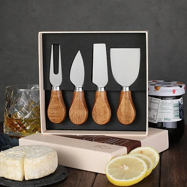 4 Piece Cheese Knives Set with Wooden Handle