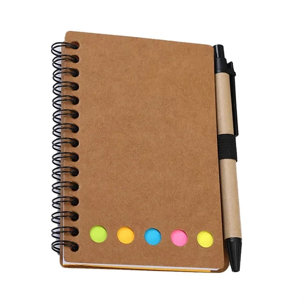 Spiral Notebook with Sticky Notes and Pen
