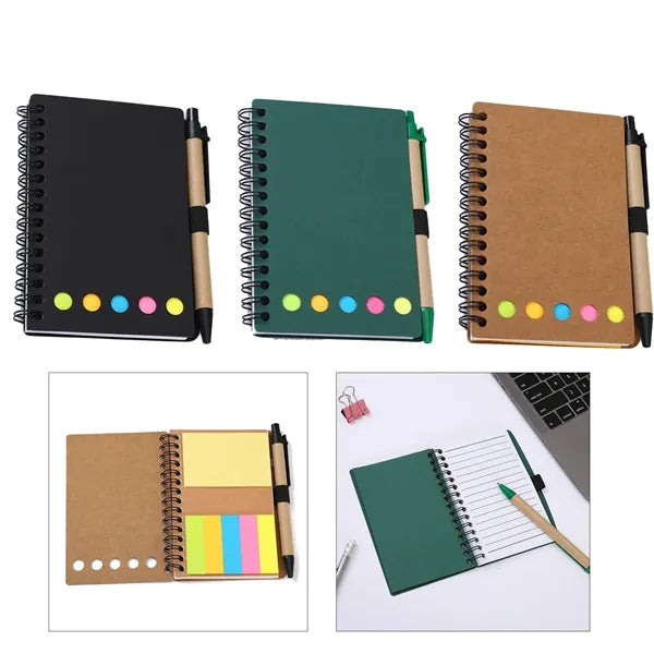 Spiral Notebook with Sticky Notes and Pen