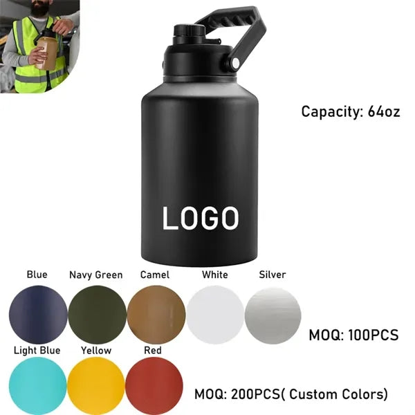 64oz Stainless Steel Double Wall Insulated Water Bottle