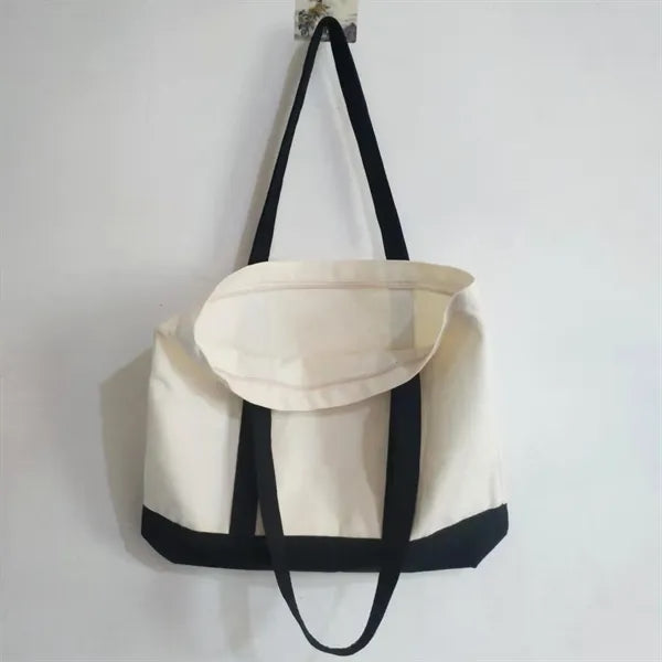 Stylish Canvas Tote Bag with an External Pocket