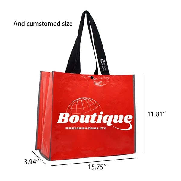 Film covered woven durable custom logo film Grocery tote bag