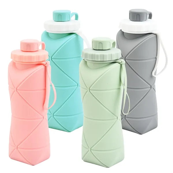 20 oz Collapsible Silicone Water Bottle with Rope