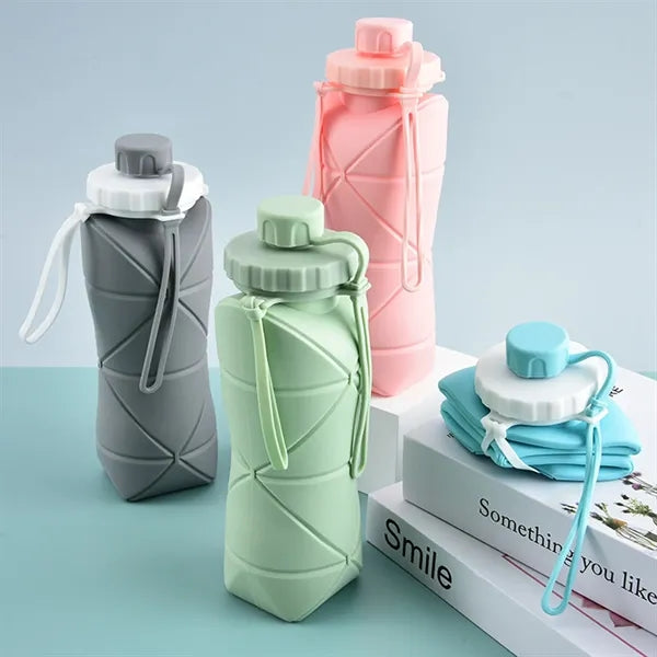 20 oz Collapsible Silicone Water Bottle with Rope