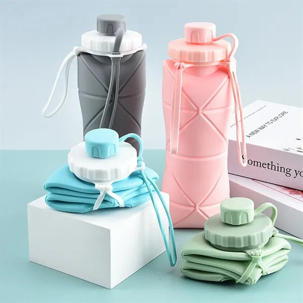 20 oz Collapsible Silicone Water Bottle with Rope