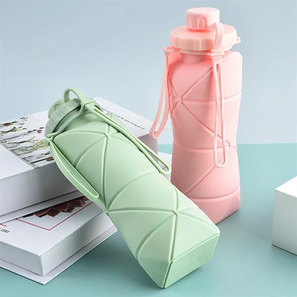 20 oz Collapsible Silicone Water Bottle with Rope