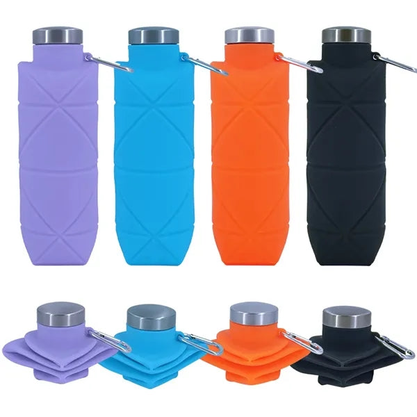 24 oz Collapsible Silicone Water Bottle with Carabiner