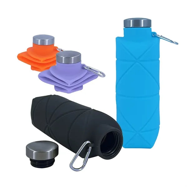 24 oz Collapsible Silicone Water Bottle with Carabiner