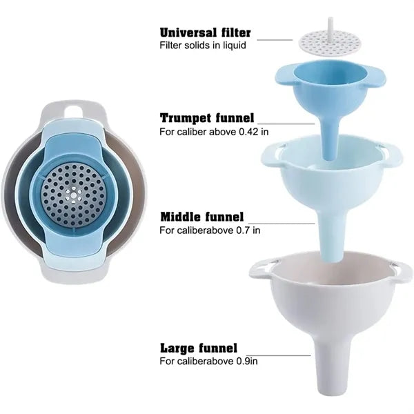 4 in 1 Kitchen Funnels with Detachable Strainer Filter