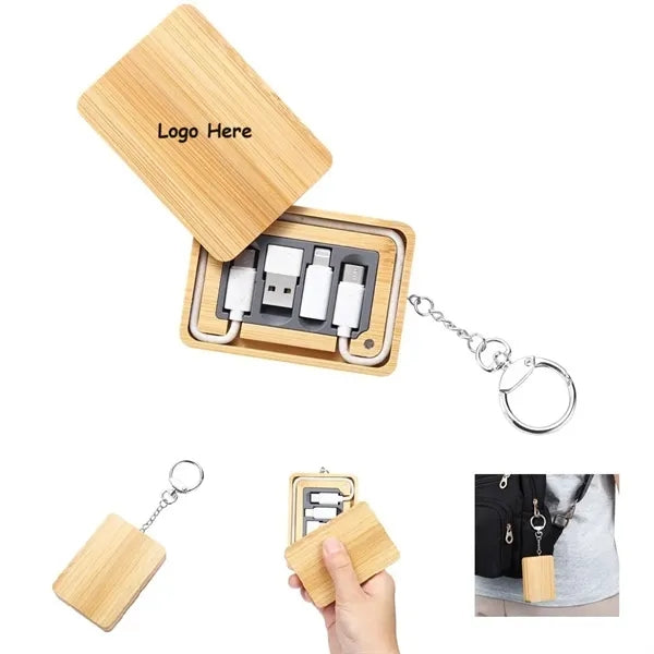 Bamboo Charging Cable Kit Keychain