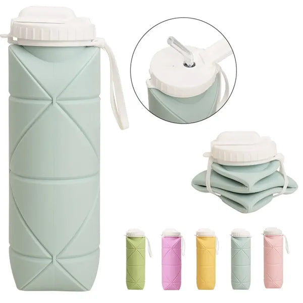 20 oz Collapsible Silicone Water Bottle with Straw Lid