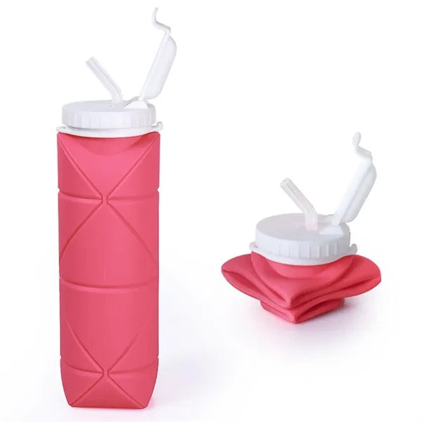 20 oz Collapsible Silicone Water Bottle with Straw Lid