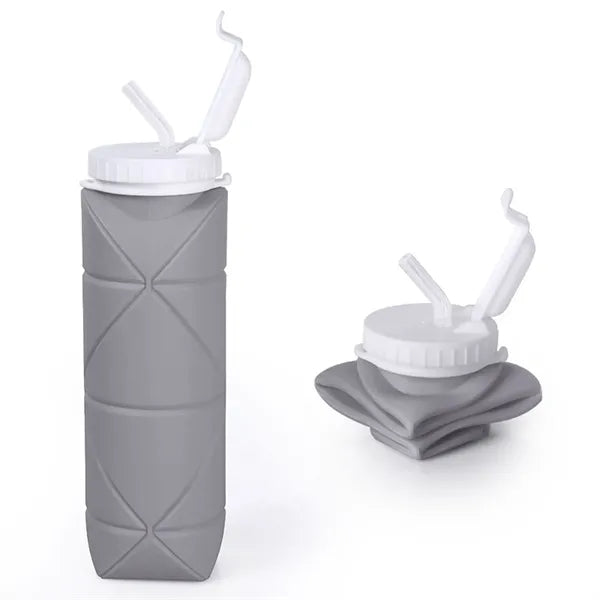 20 oz Collapsible Silicone Water Bottle with Straw Lid