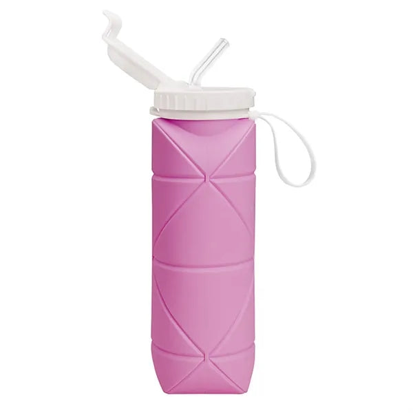 20 oz Collapsible Silicone Water Bottle with Straw Lid