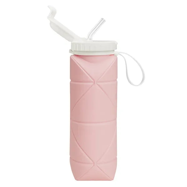 20 oz Collapsible Silicone Water Bottle with Straw Lid