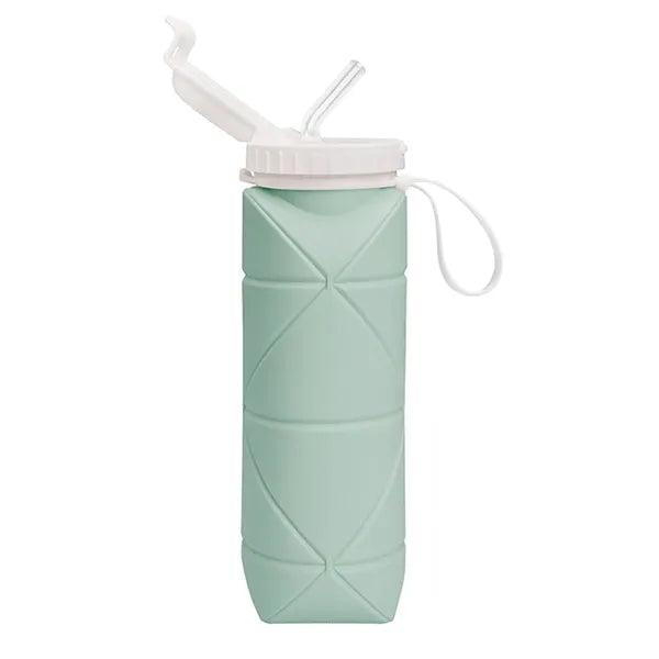 20 oz Collapsible Silicone Water Bottle with Straw Lid