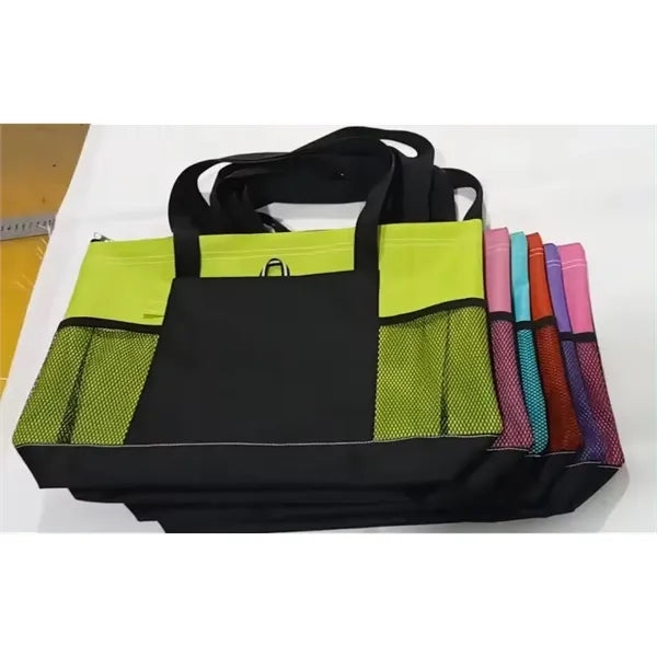 Large Capacity Multicolor Shopping Tote Bag With Mesh Pocket