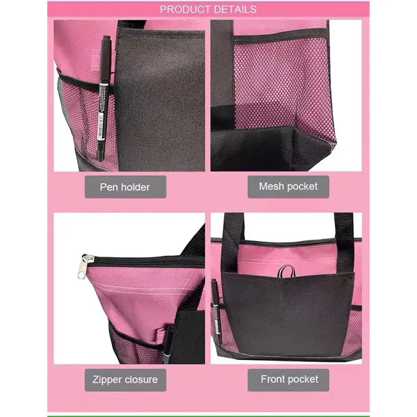 Large Capacity Multicolor Shopping Tote Bag With Mesh Pocket