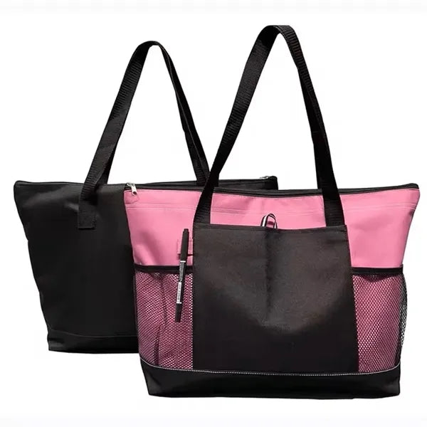 Large Capacity Multicolor Shopping Tote Bag With Mesh Pocket
