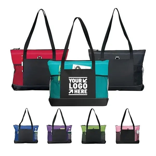 Large Capacity Multicolor Shopping Tote Bag With Mesh Pocket