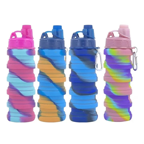 17 oz Collapsible Silicone Sport Water Bottle with Carabiner