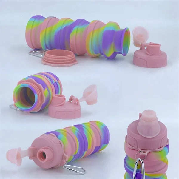 17 oz Collapsible Silicone Sport Water Bottle with Carabiner
