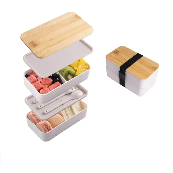 Bamboo lid Stackable Lunch Box with Utensils