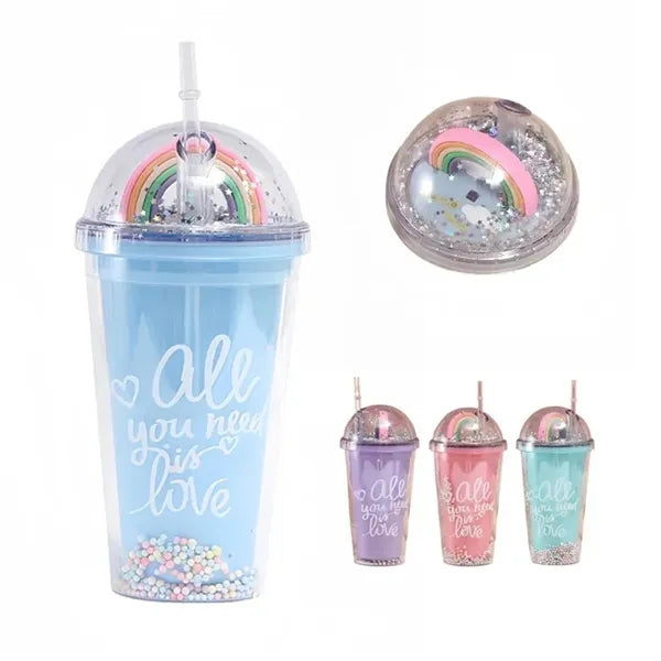 16oz Double Wall Plastic Bottle Water Tumblers With Straw