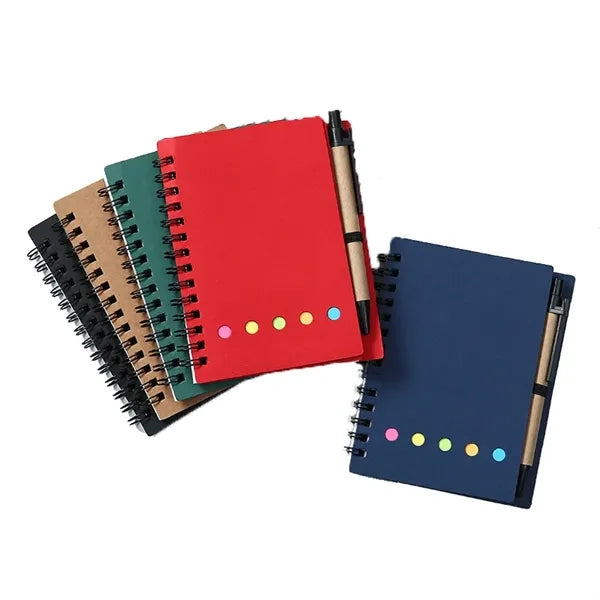 Spiral Kraft Notebook with a Pen,Sticky Notes,Page Marker