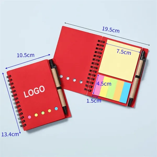 Spiral Kraft Notebook with a Pen,Sticky Notes,Page Marker