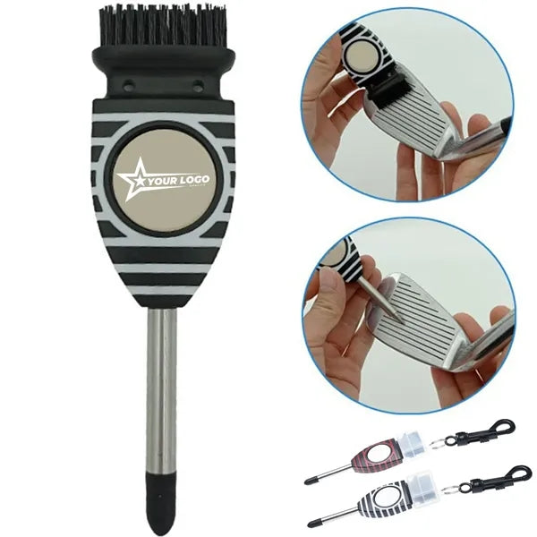 3-In-1 Golf Club Brush Groove Cleaner W/ Magnetic Ball Mark