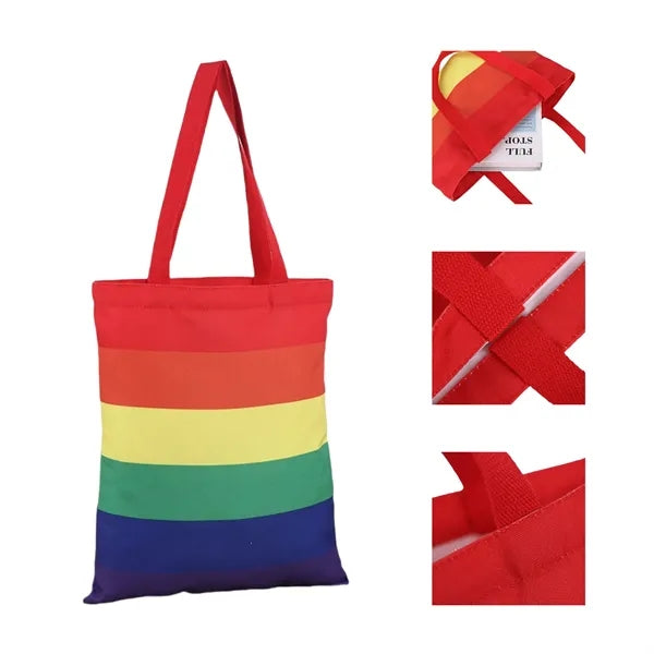 Rainbow Stripe Canvas Tote Bag