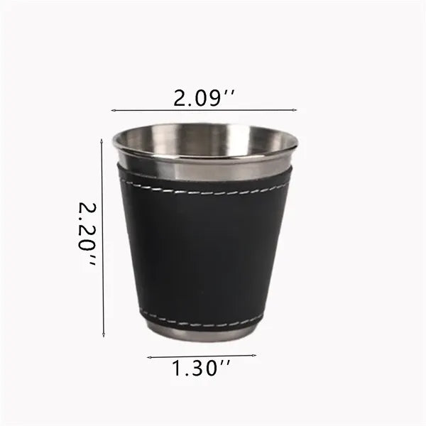 2oz Stainless Steel Leather Set Of Four Wine Glasses