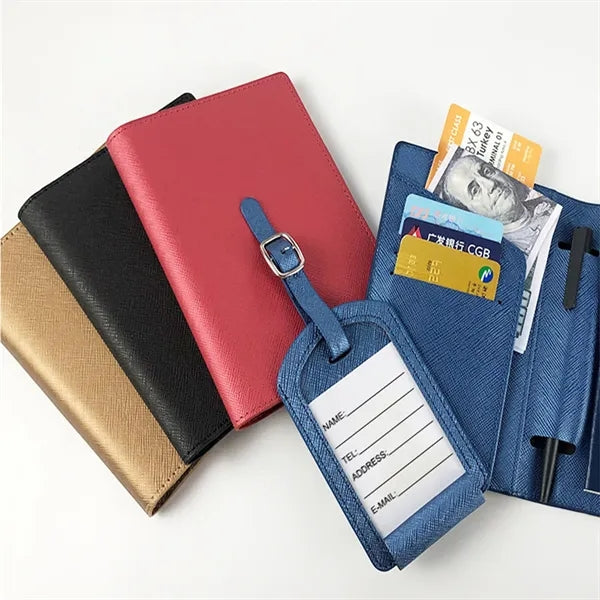 PU Leather Passport Covers Holder Luggage Tag Card Protector