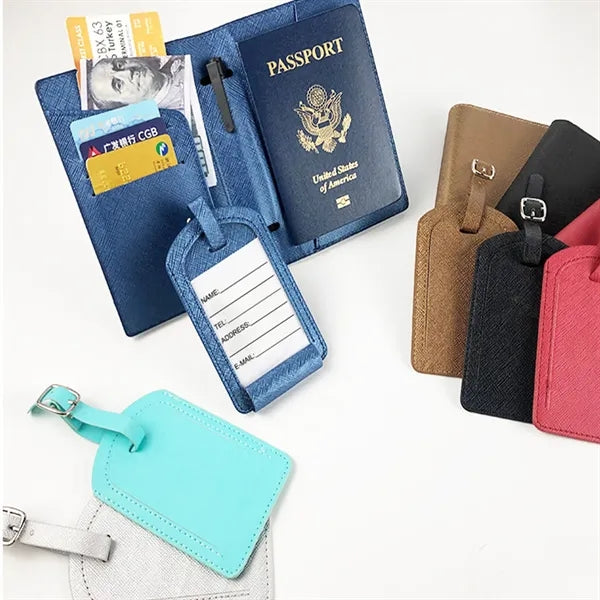 PU Leather Passport Covers Holder Luggage Tag Card Protector