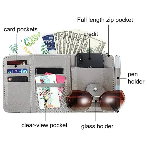 Leather Car Sun Visor Pouch Storage Pocket