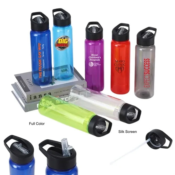 24 oz Plastic Water Bottle with Flip Top Cap and Straw