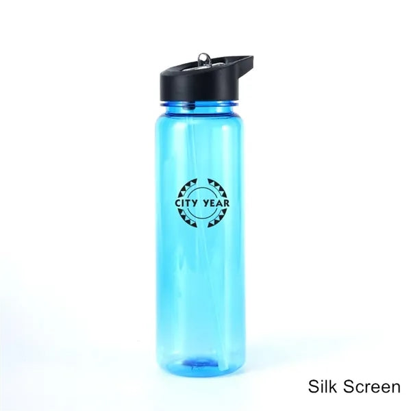 24 oz Plastic Water Bottle with Flip Top Cap and Straw