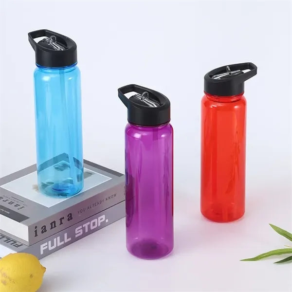 24 oz Plastic Water Bottle with Flip Top Cap and Straw