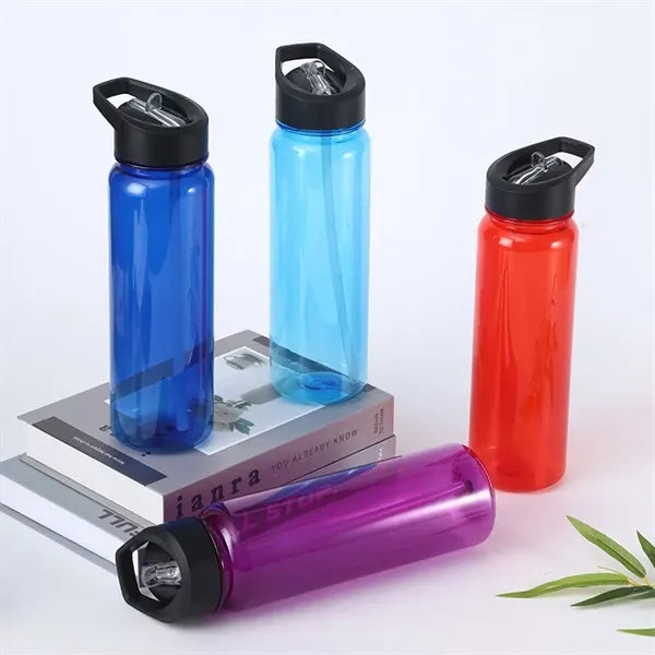 24 oz Plastic Water Bottle with Flip Top Cap and Straw