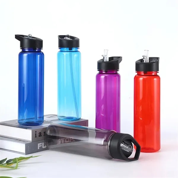 24 oz Plastic Water Bottle with Flip Top Cap and Straw