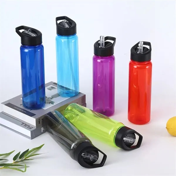 24 oz Plastic Water Bottle with Flip Top Cap and Straw